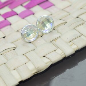 Mercury Mystic Quartz 925 Sterling Silver Round Shape Stud Earring, Gemstone Stud Mercury Mystic Quartz 925 Sterling Silver Round Shape Stud Earring, Gemstone Stud