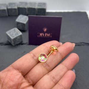 Mercury Mystic Quartz Stud Earrings: 18K Gold Overlay, Sterling Silver Mercury Mystic Quartz Stud Earrings: 18K Gold Overlay, Sterling Silver