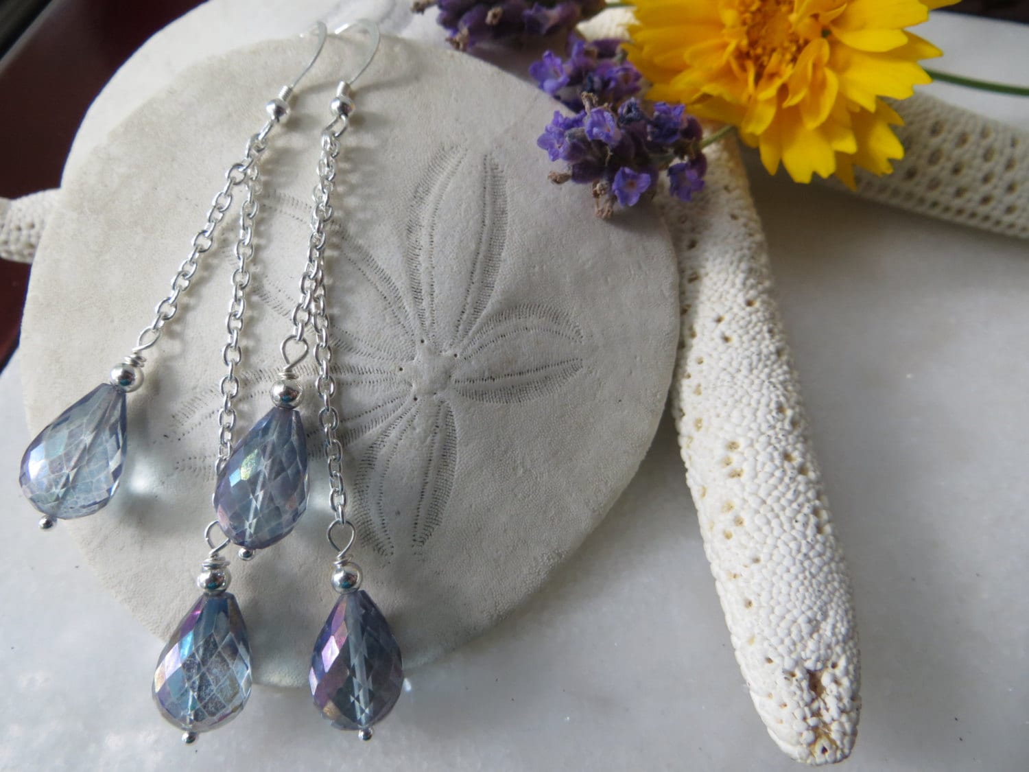 Mystic Blue Crystal Quartz Sterling Silver Dangle Earrings