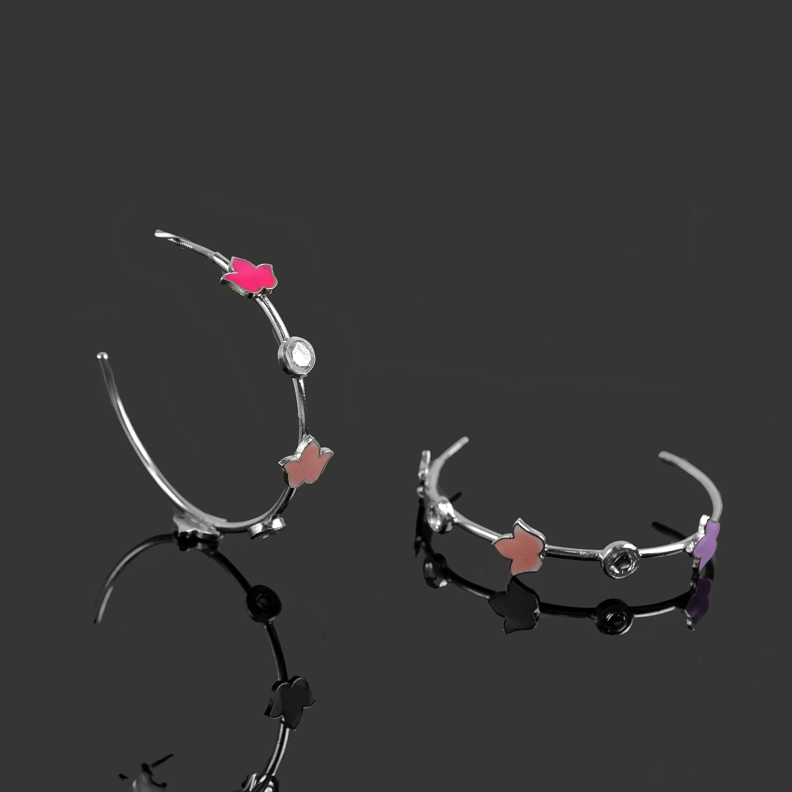 Natural Clear Polki Quartz Huggie Earrings C Hoop Earrings Gemstone Earrings Wedding Earrings Flower Earrings Statement Earrings
