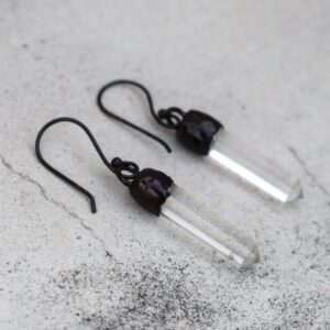 Crystal Quartz Pencil Drop Earrings – Boho Copper Gemstone Jewelry Crystal Quartz Pencil Drop Earrings – Boho Copper Gemstone Jewelry