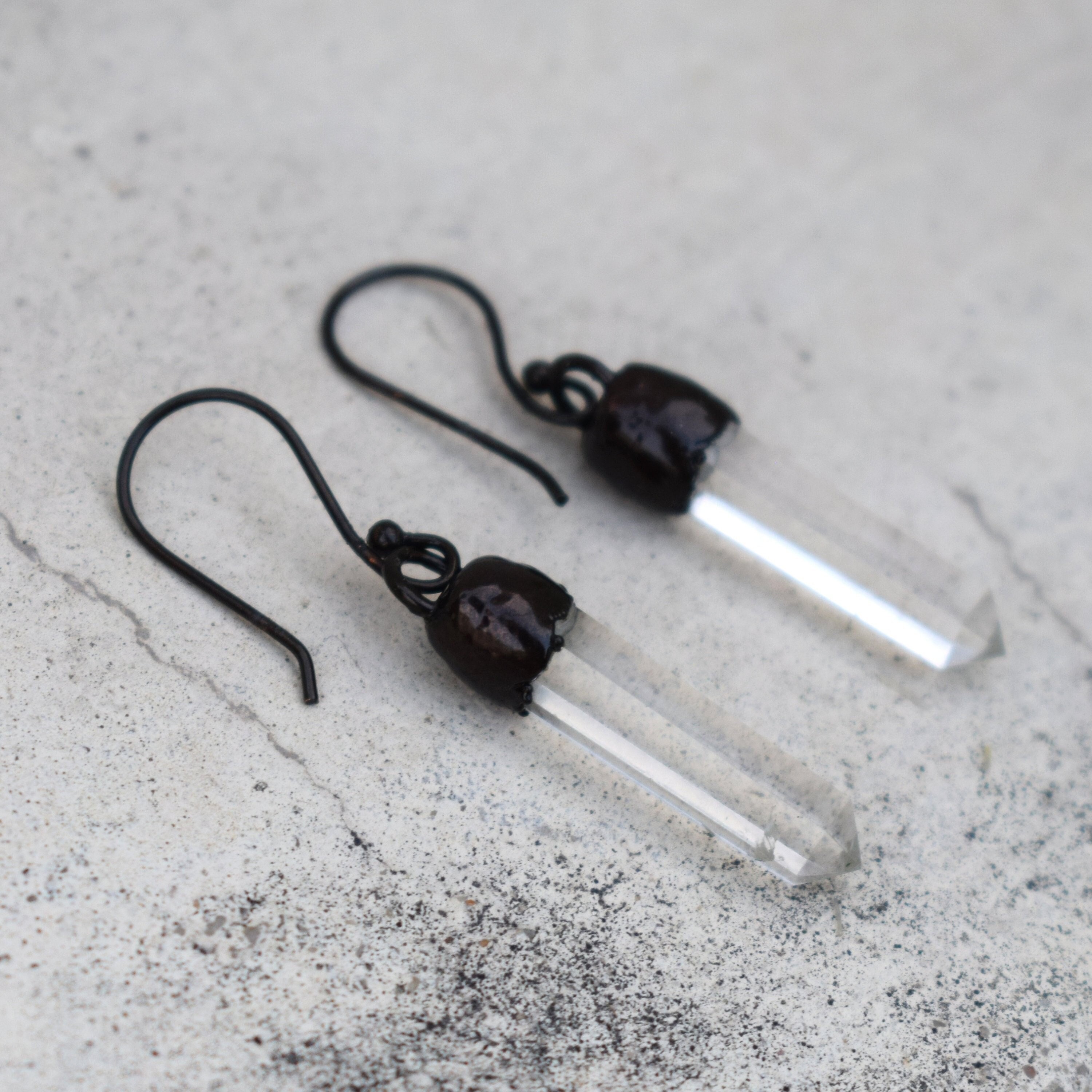 Crystal Quartz Pencil Drop Earrings – Boho Copper Gemstone Jewelry