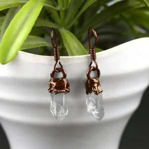 Natural Raw Crystal Quartz Earrings Pencil Earrings Drop Earrings Tiny Earrings Gemstone Earrings Brass Earrings Dainty Earrings