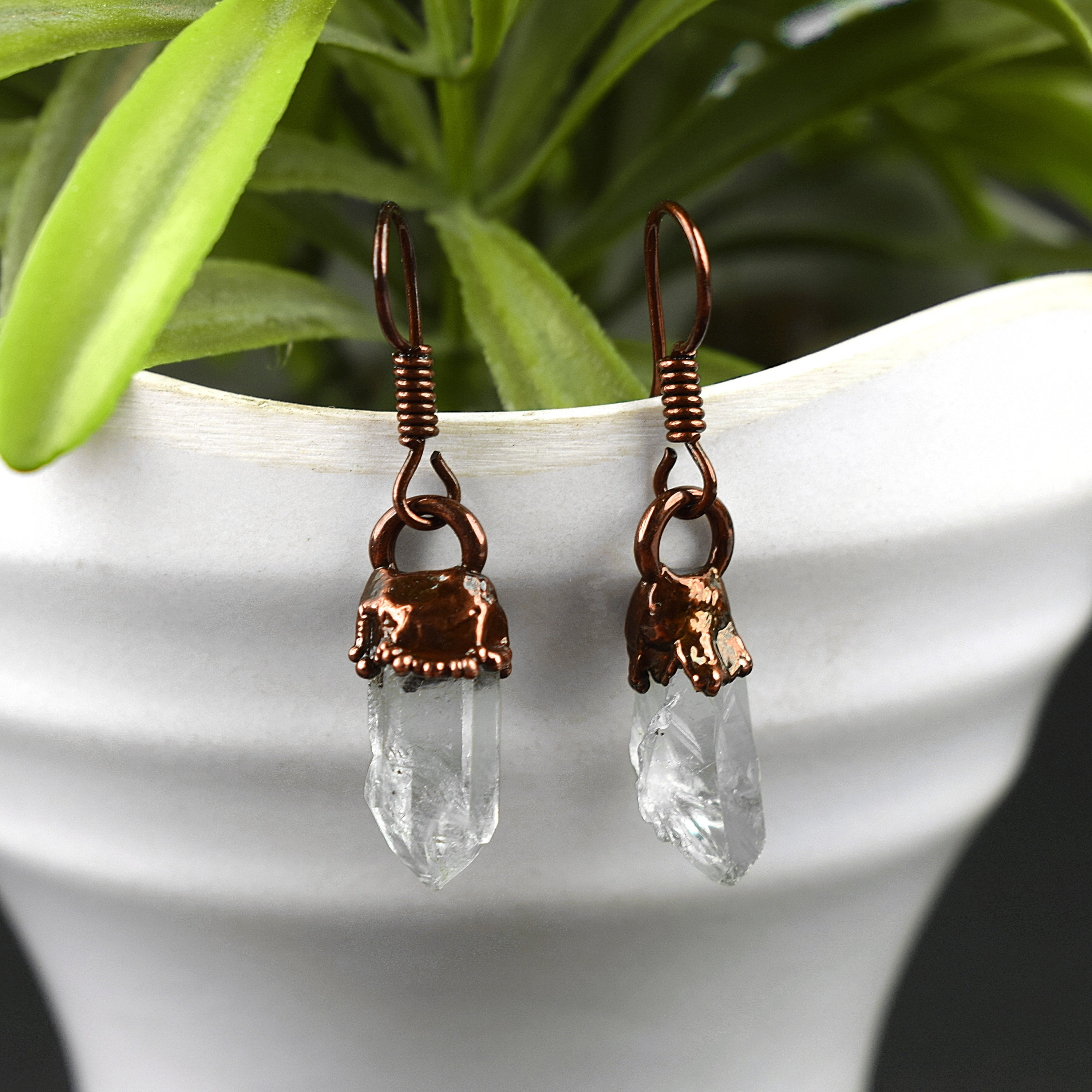 Natural Raw Crystal Quartz Earrings Pencil Earrings Drop Earrings Tiny Earrings Gemstone Earrings Brass Earrings Dainty Earrings