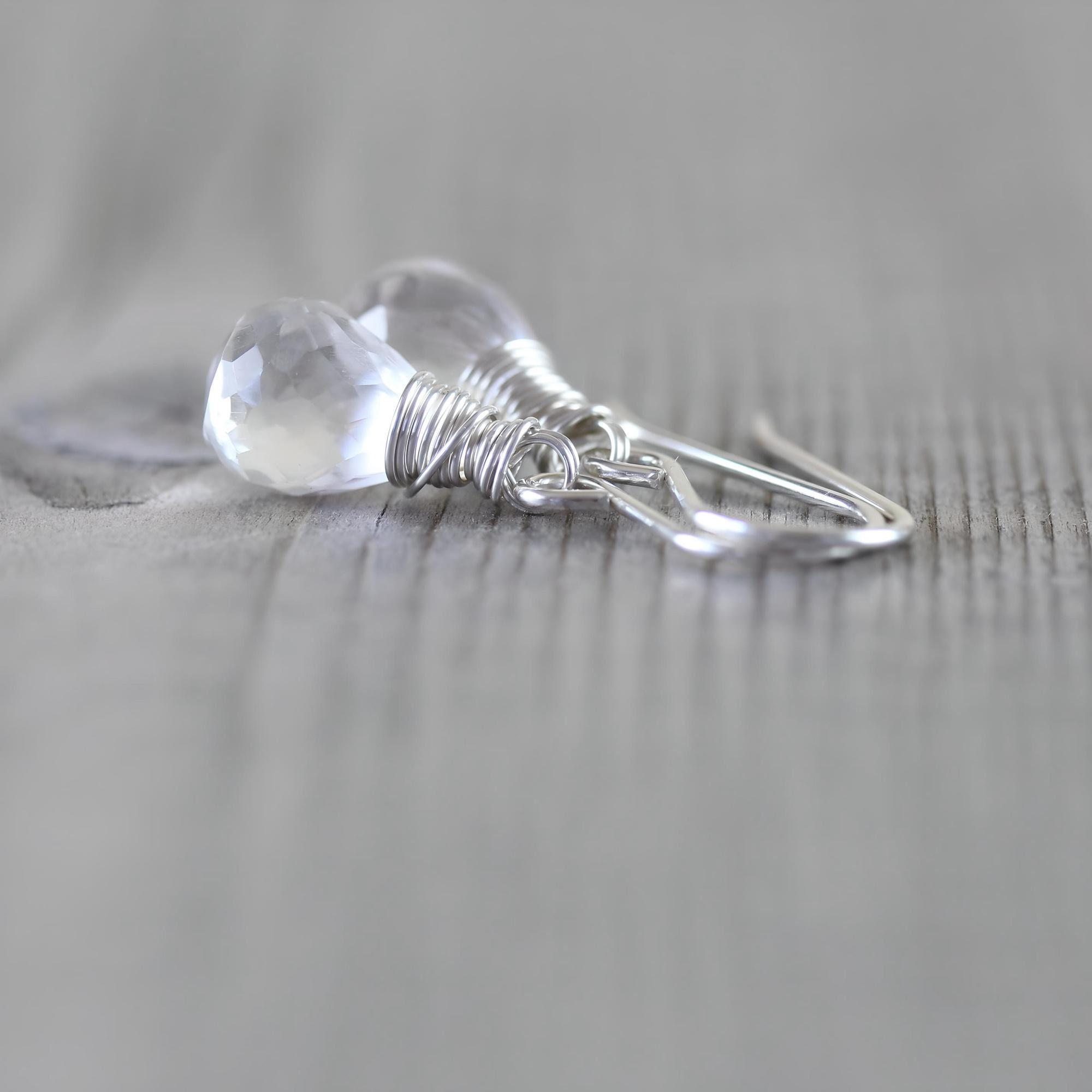 Natural Rock Crystal Earrings, Aaa Genuine Clear Quartz Faceted Teardrop Earrings Wire Wrapped In Sterling Silver, Gold Or Rose Gold Filled