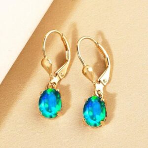 Peacock Quartz Lever Back Earrings, 14K Gold, 7x5 MM Peacock Quartz Lever Back Earrings, 14K Gold, 7x5 MM
