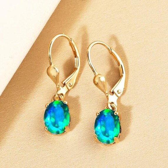 Peacock Quartz Lever Back Earrings, 14k Gold, 7x5 Mm Peacock Quartz Lever Back Earrings, 14k Gold, 7x5 Mm