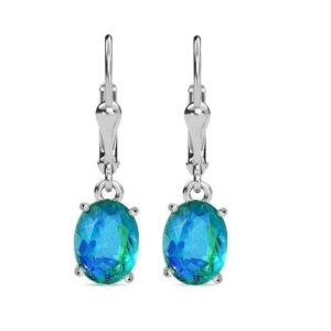 Peacock Quartz Leverback Earrings, Sterling Silver, Oval 7x5MM