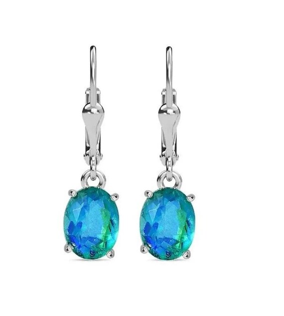 Peacock Quartz Leverback Earrings, Sterling Silver, Oval 7x5mm Peacock Quartz Leverback Earrings, Sterling Silver, Oval 7x5mm