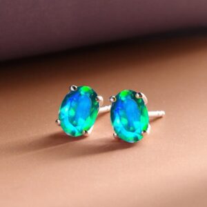 Peacock Quartz Oval Stud Earrings, Sterling Silver or Gold Peacock Quartz Oval Stud Earrings, Sterling Silver or Gold