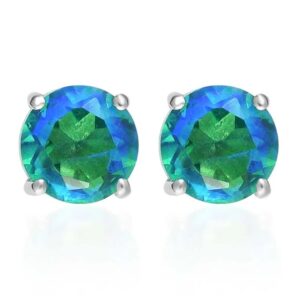Peacock Quartz Stud Earrings, 925 Sterling Silver, Round 6.0MM Peacock Quartz Stud Earrings, 925 Sterling Silver, Round 6.0MM