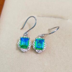 Peacock Quartz Stud Earrings, Octagon Peacock Quartz Earrings, 925 Sterling Silver Ring, Peacock Stone Earrings, Earrings For Gift Peacock Quartz Stud Earrings, Octagon Peacock Quartz Earrings, 925 Sterling Silver Ring, Peacock Stone Earrings, Earrings For Gift