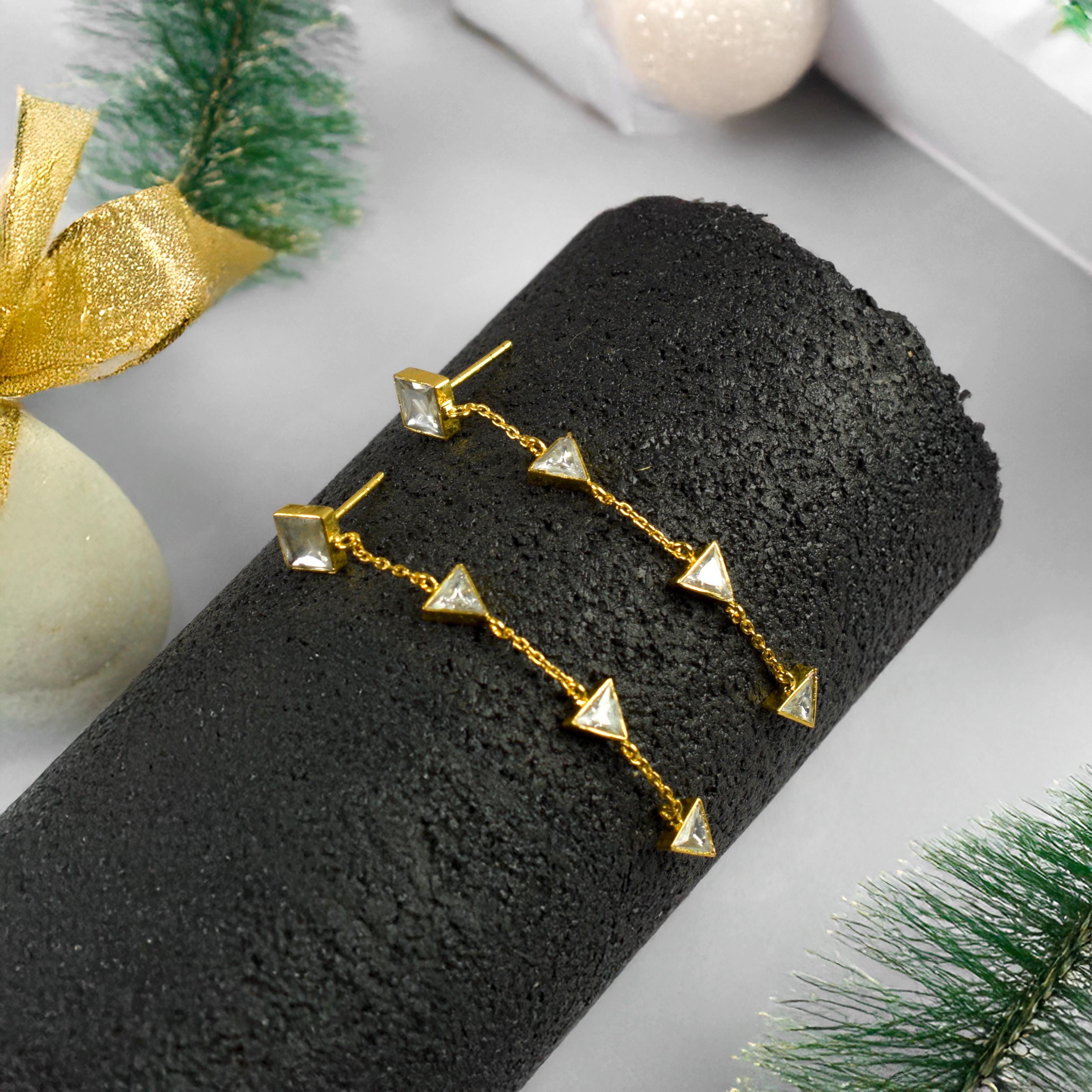 Polki Quartz Dangle Earrings, Chain, Anniversary Gift