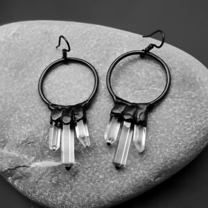 Raw Crystal Quartz Chandelier Earrings, Oxidized Copper Dangles Raw Crystal Quartz Chandelier Earrings, Oxidized Copper Dangles