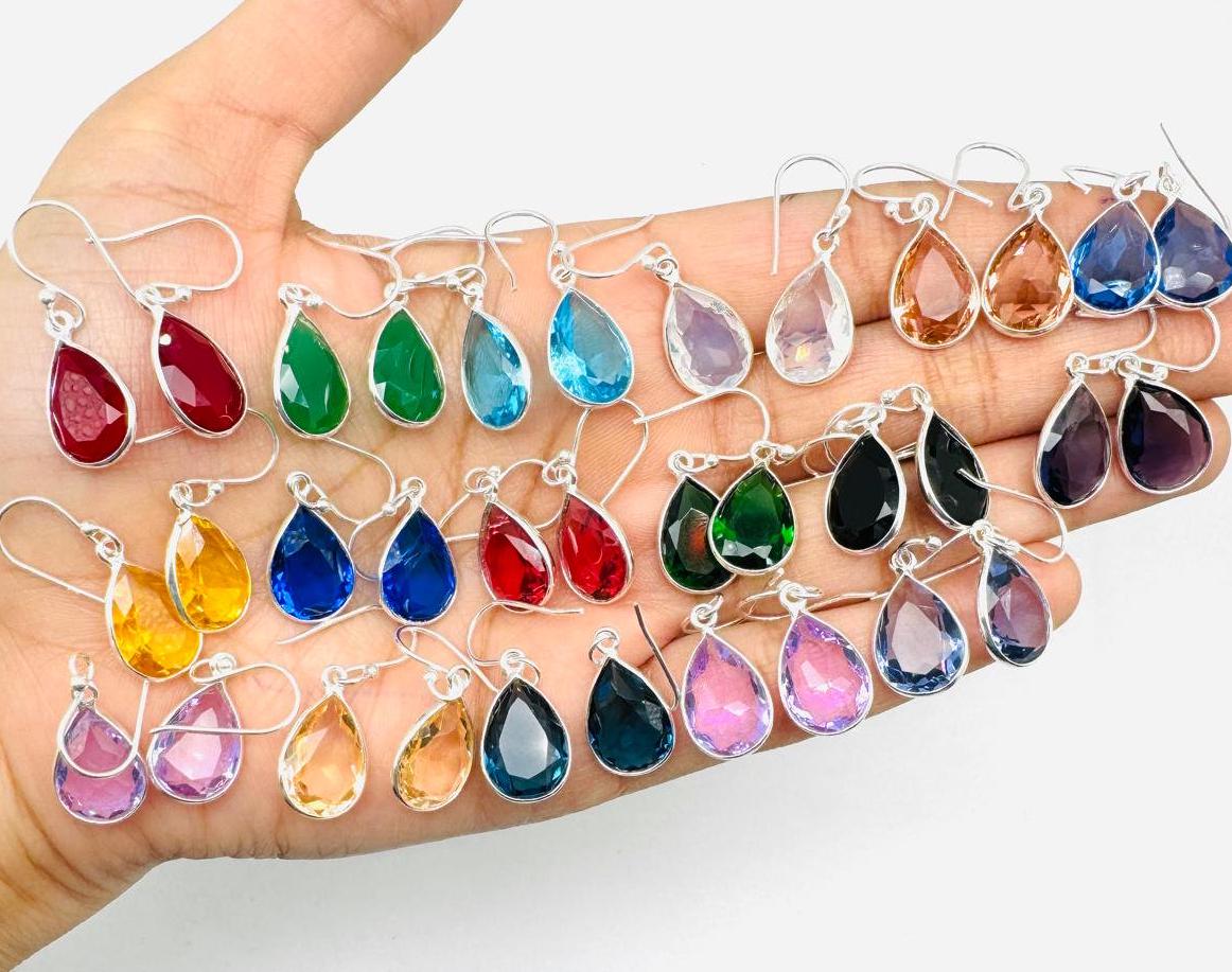 Sterling Silver Quartz Pear Earrings: Gemstone Hook Dangles