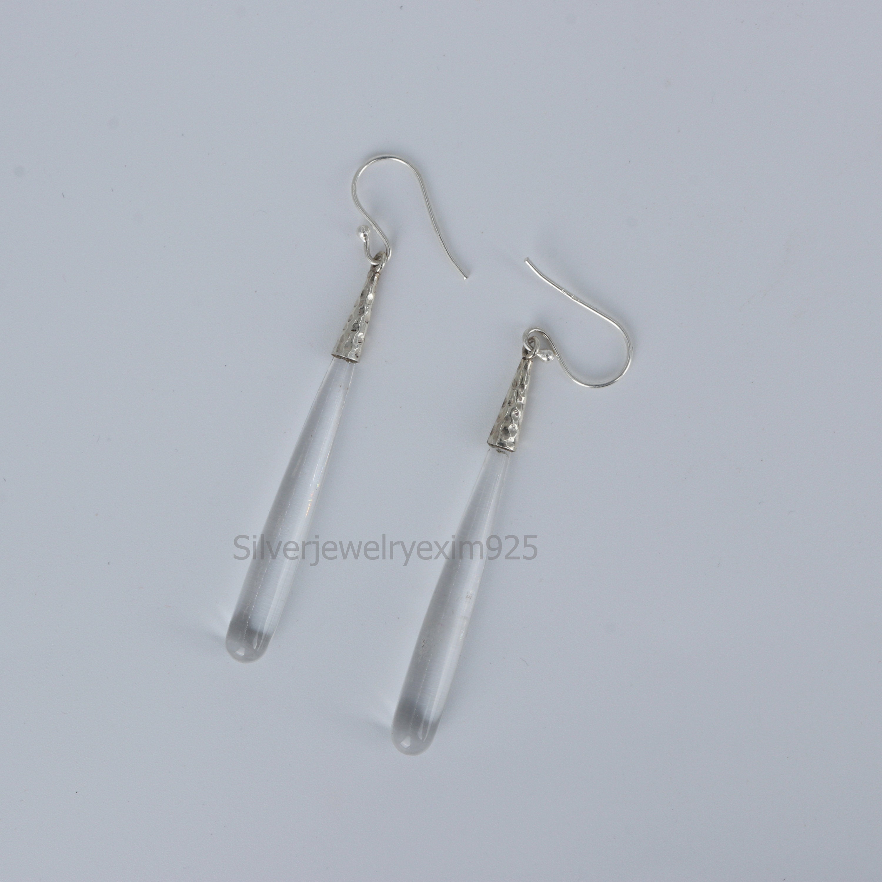 Teardrop Crystal Quartz Earrings: 925 Sterling Silver Dangle Drop