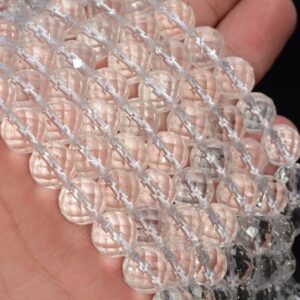10mm White Rock Crystal Quartz Gemstone Grade Aaa Faceted Round Beads 15.5 Inch Full Strand Bulk Lot 1,2,6,12 And 50 (90187645-697)