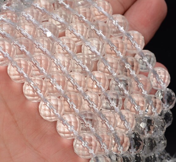 10mm White Rock Crystal Quartz Gemstone Grade Aaa Faceted Round Beads 15.5 Inch Full Strand Bulk Lot 1,2,6,12 And 50 (90187645-697)
