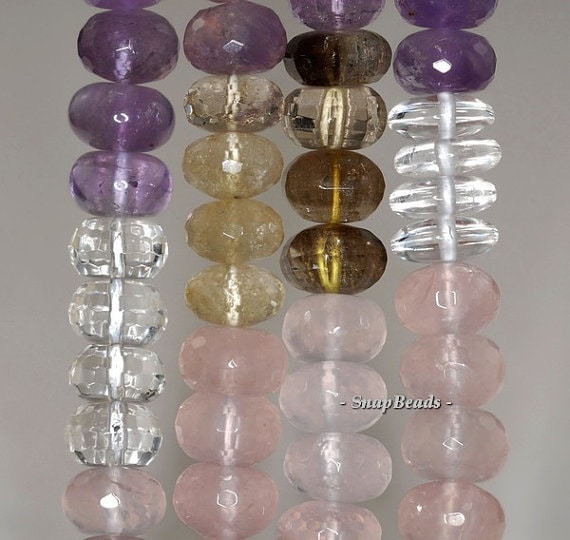 12x8-12x4mm Mix Quartz Gemstone Faceted Rondelle Loose Beads 7.5 Inch Half Strand (90191104-b34-563)