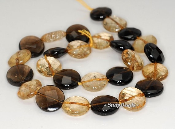 15mm Mix Quartz Gemstone Faceted Flat Round Loose Beads 7.5 Inch Half Strand Lot 1,2 And 6 (90191170-b29-550)