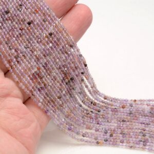 2mm Rare Auralite 23 Cacoxenite Purple Pink Red Quartz Micro Faceted Round Beads 15.5" Full Strand Lot (80004708-912)
