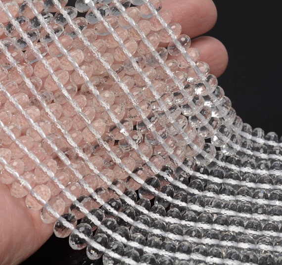 9x6mm White Rock Crystal Quartz Gemstone Grade Aaa Faceted Rondelle Beads 15.5 Inch Full Strand Bulk Lot 1,2,6,12 And 50 (90187614-700)