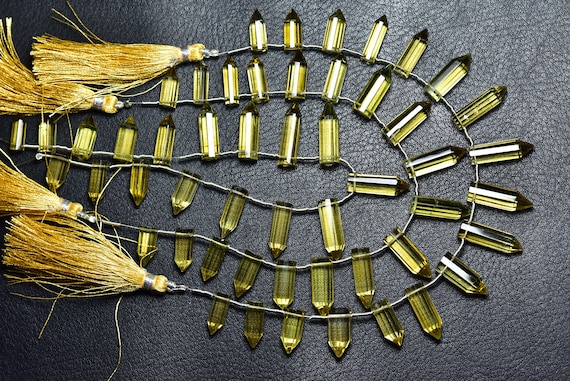 Beer Quartz Pencil Beads - 7.5 Inches - Super Quality Natural Faceted Beer Quartz Pointed Pencil - Size Is 4x14 - 6x20 Mmm #2438