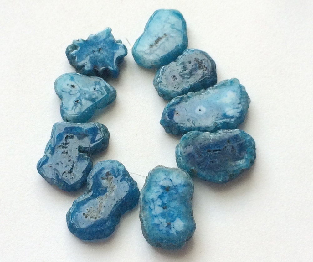 26-38mm Blue Solar Quartz, Stalactite Slice, Natural Solar Quartz Slices For Necklace, Drilled Solar Quartz For Jewelry, 5 Pcs,  - Ks3153