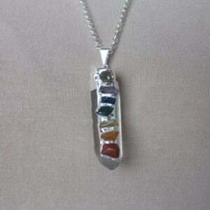 Chakra Necklace Sterling Silver • Healing Crystal • Quartz Crystal Seven Stone Chakra • Genuine Gemstone Jewelry • Chakra Jewelry