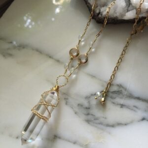 Clear Quartz Crystal Point Necklace - Brass Wire Wrapped Quartz Crystal Point Necklace - Handmade OOAK Necklace - Healing Jewelry