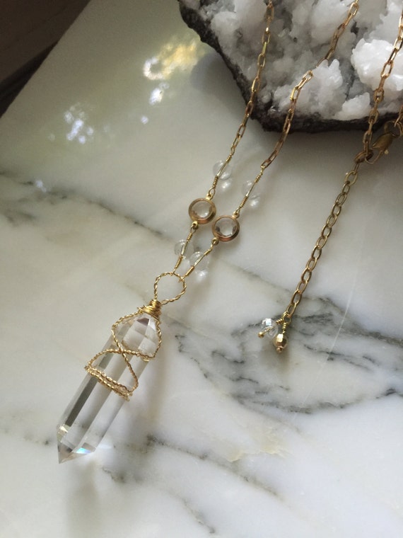 Clear Quartz Crystal Point Necklace - Brass Wire Wrapped Quartz Crystal Point Necklace - Handmade Ooak Necklace - Healing Jewelry Clear Quartz Crystal Point Necklace - Brass Wire Wrapped Quartz Crystal Point Necklace - Handmade Ooak Necklace - Healing Jewelry