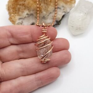 Clear Quartz Necklace In Copper , Crystal For Amplifying, Manifesting, And Focusing