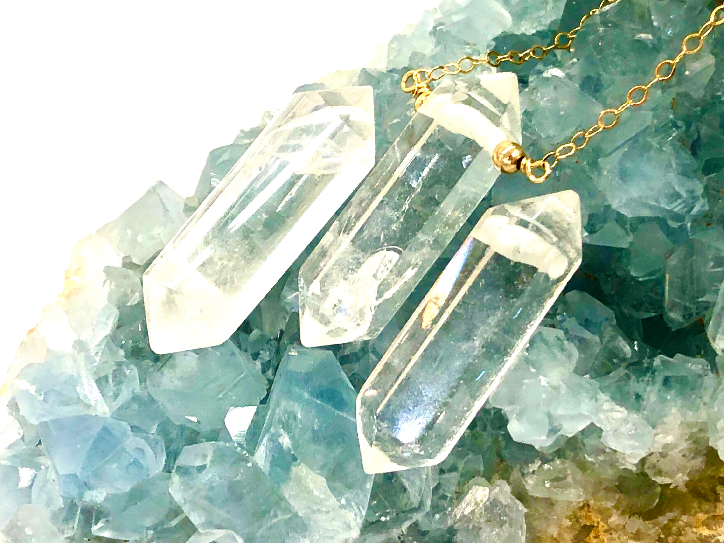 Quartz Crystal Necklace - April Birthstone Jewelry - Terminated Clear Crystal Point - Energy Healing Necklace - Floating - Gift For Her Quartz Crystal Necklace - April Birthstone Jewelry - Terminated Clear Crystal Point - Energy Healing Necklace - Floating - Gift For Her