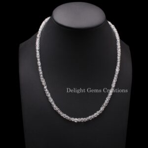 Crystal Quartz Bead Necklace, 4.5mm Crystal Quartz Faceted Cube Beaded Necklace, AAA Quality Natural Crystal Quartz Silver Necklace Jewelry