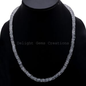 Crystal Quartz Beaded Necklace: 5mm Smooth Tyre Beads, 18 Inch