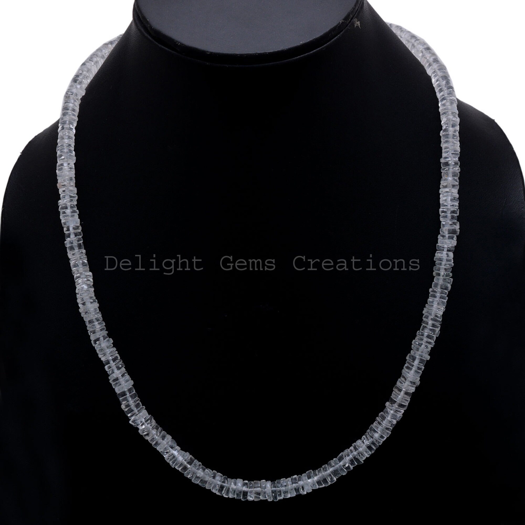 Crystal Quartz Beaded Necklace: 5mm Smooth Tyre Beads, 18 Inch