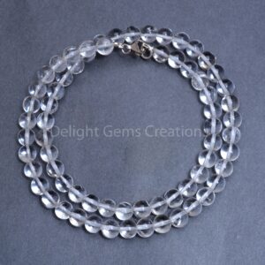 Crystal Quartz Beaded Necklace, 7mm Round Beads, Healing Gemstone