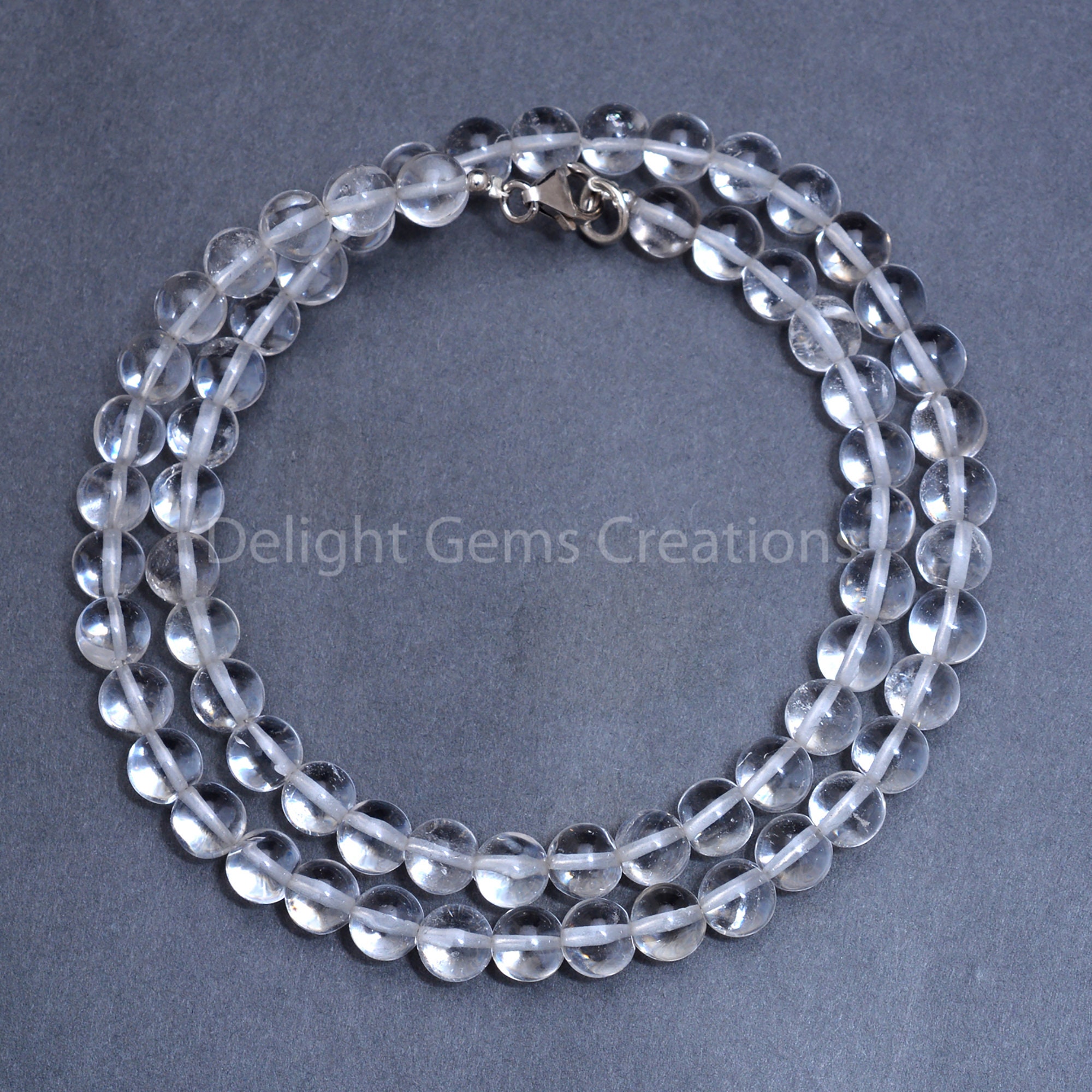 Crystal Quartz Beaded Necklace, 7mm Round Beads, Healing Gemstone Crystal Quartz Beaded Necklace, 7mm Round Beads, Healing Gemstone