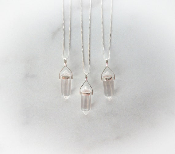 Quartz Crystal Necklace, Clear Quartz Point, Sterling Gemstone Point, Healing Crystal Necklace, Layering Necklace, Gemstone Appeal, Gsa