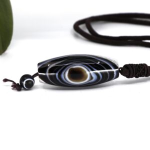 Quartz Crystal Evil Eye Dzi Necklace – Sacred Talisman, Healing Stone