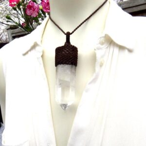Quartz crystal macrame necklace, statement jewelry, gift ideas for the zen seeker, the jewelry lover