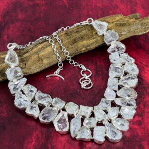 Crystal Quartz Rough Necklace, 925 Sterling Silver Crystal Quartz Rough Gemstone Jewelry Healing Jewelry Adjustable Chain Necklace, For Gift