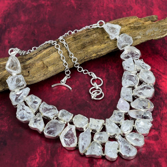 Crystal Quartz Rough Necklace, 925 Sterling Silver Crystal Quartz Rough Gemstone Jewelry Healing Jewelry Adjustable Chain Necklace, For Gift Crystal Quartz Rough Necklace, 925 Sterling Silver Crystal Quartz Rough Gemstone Jewelry Healing Jewelry Adjustable Chain Necklace, For Gift