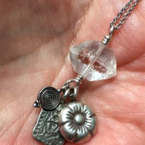 Quartz Crystal Talisman Necklace: Silver Tribal Charms