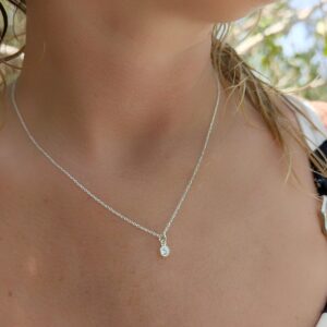 Dainty Crystal Quartz April Birthstone Necklace Charm In Sterling Silver: Clear Birth Month Crystal