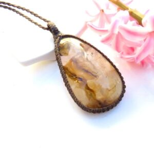 Dendritic Quartz crystal healing necklace, dendritic crystal, energy crystal, dendrite quartz, quartz dendrite, macrame necklace, quartz