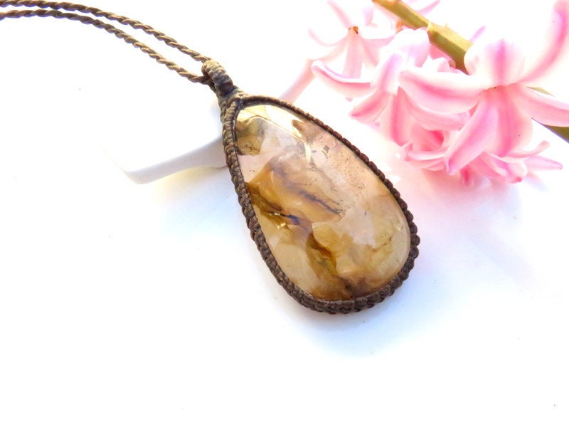 Dendritic Quartz Crystal Healing Necklace, Dendritic Crystal, Energy Crystal, Dendrite Quartz, Quartz Dendrite, Macrame Necklace, Quartz