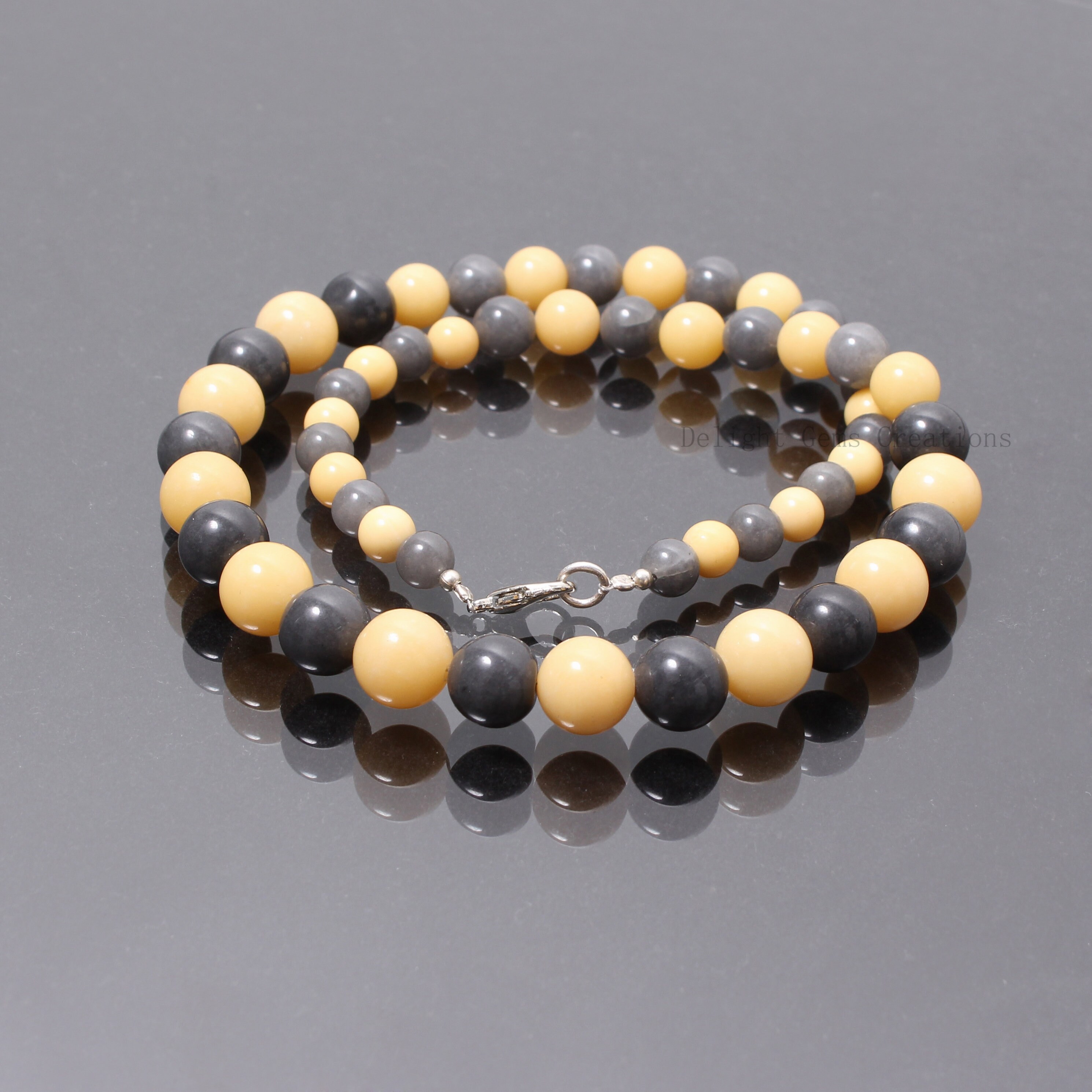 Dolomite And Pigeon Grey Quartz Beaded Necklace, 6-10mm Smooth Round Beads Necklace, Gift For Her