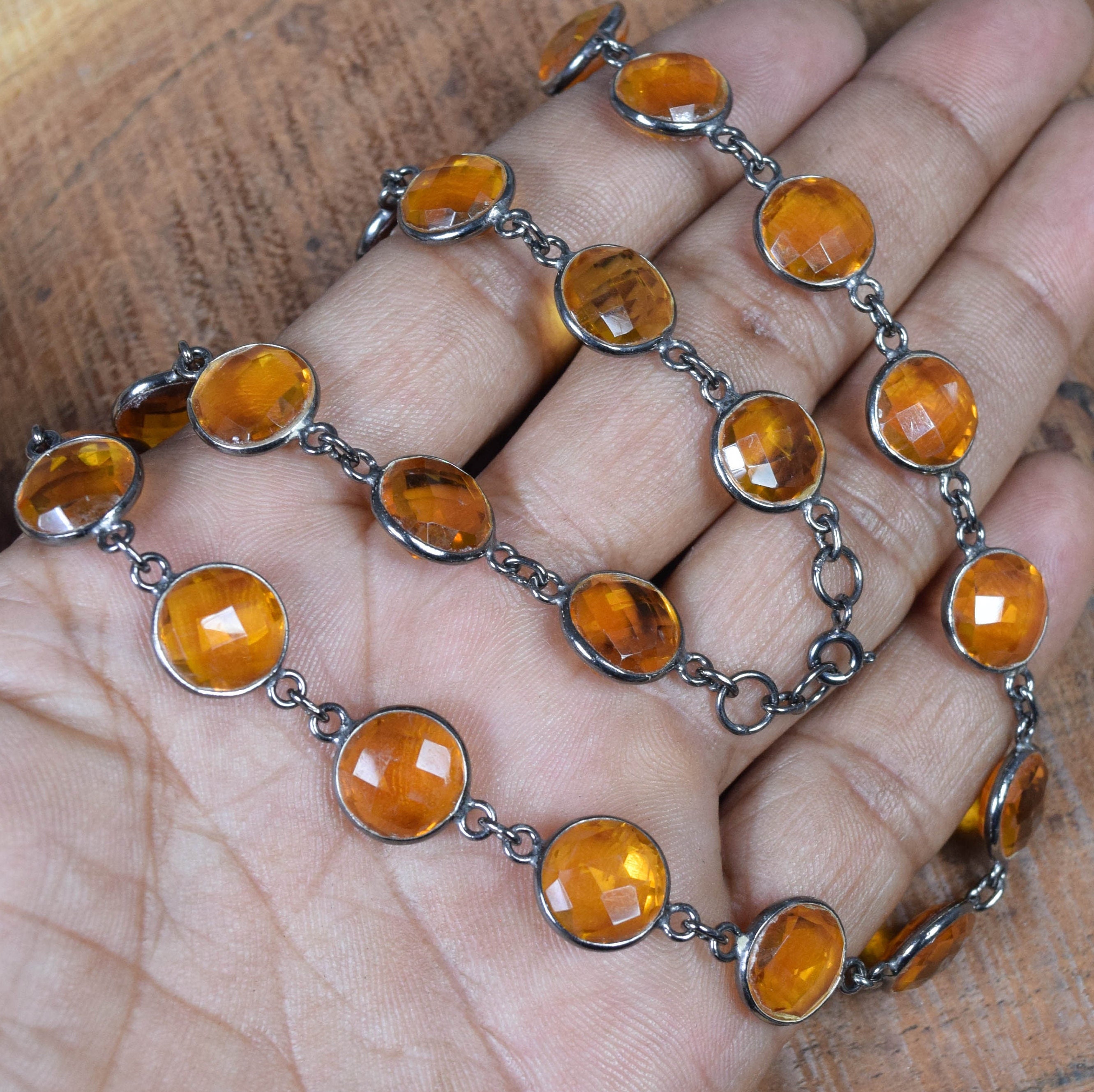 Honey Quartz Necklace: Black Oxidized Sterling Silver Chain, Handmade