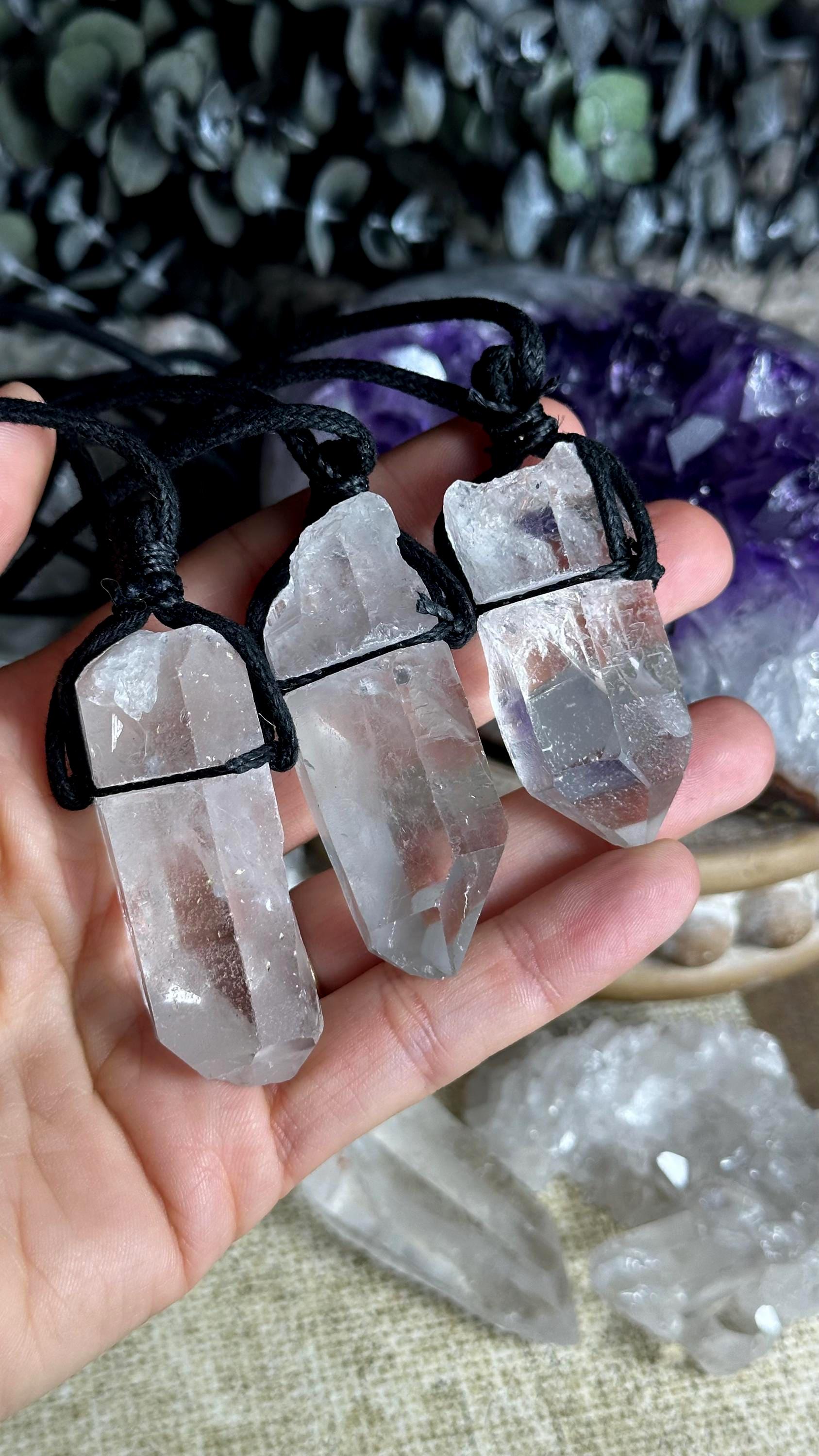 Large Raw Quartz Point Necklace: Spiritual Crystal Healing Jewelry